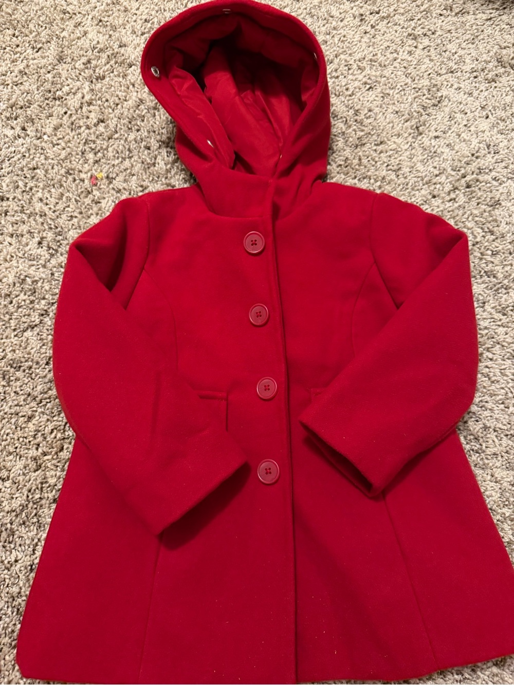 Cat & Jack Girls Red Hooded Button Front Coat Size 2T Classic Winter Jacket